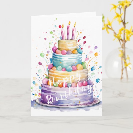 Happy Birthday Waterverf Kaart (Gele Bloem)