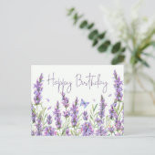 Happy Birthday Waterverf Lavender Flowers Briefkaart (Staand voorkant)