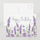 Happy Birthday Waterverf Lavender Flowers Briefkaart (Voorkant / Achterkant)