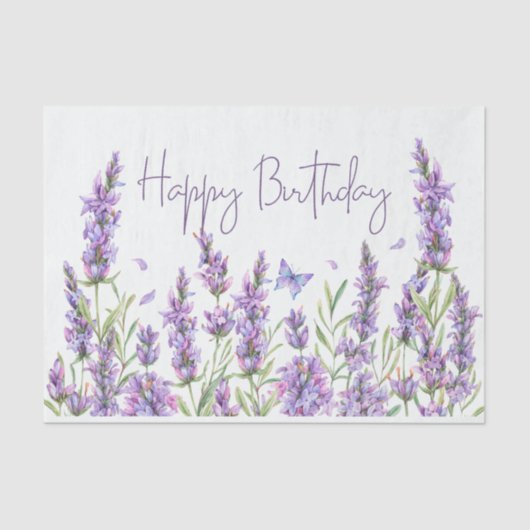 Happy Birthday Waterverf Lavender Flowers Tissuepapier (Voorkant)