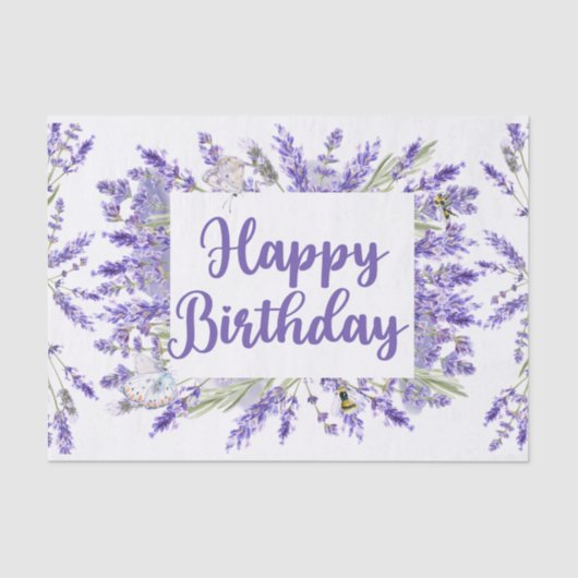 Happy Birthday Waterverf Lavender Flowers Tissuepapier (Voorkant)