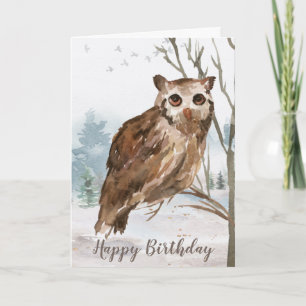 Happy Birthday Waterverf Owl Kaart