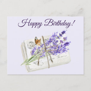 Happy Birthday Waterverf Paarse Lavender Flowers Feestdagenkaart
