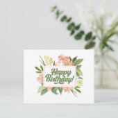 Happy Birthday Waterverf Pastel Pink Flowers Briefkaart (Staand voorkant)