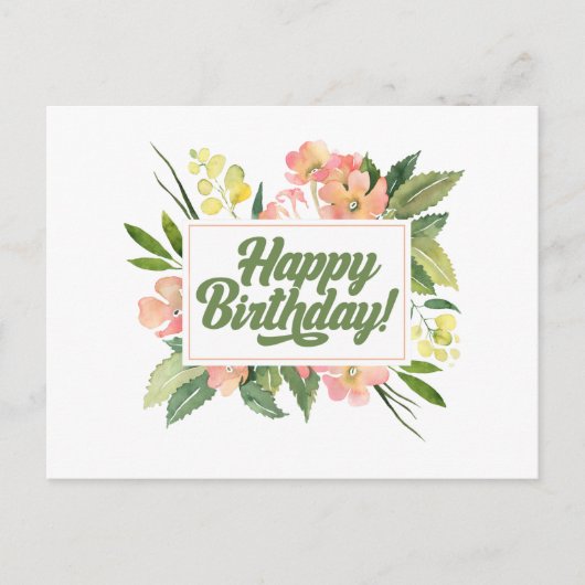 Happy Birthday Waterverf Pastel Pink Flowers Briefkaart (Voorkant)