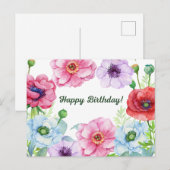 Happy Birthday Waterverf Poppy Flowers Briefkaart (Voorkant / Achterkant)