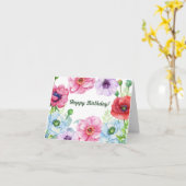 Happy Birthday Waterverf Poppy Flowers Kaart (Gele Bloem)