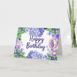 Happy Birthday Waterverf Purple Flowers Kaart
