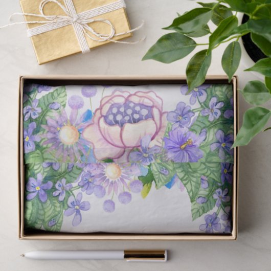 Happy Birthday Waterverf Purple Flowers Tissuepapier (Geschenk)