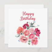 Happy Birthday Waterverf Rode & Roze bloemen (Voorkant / Achterkant)