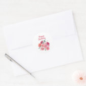Happy Birthday Waterverf Rode & Roze bloemen Ronde Sticker (Envelop)