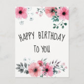 Happy Birthday Waterverf  Roze Bloemen Briefkaart (Voorkant)