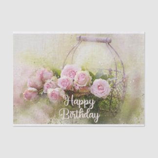 Happy Birthday Waterverf Roze Rozen in een mandje Tissuepapier