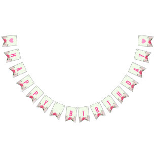 Happy Birthday Waterverf roze rozen Vlaggetjes