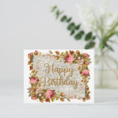 Happy Birthday  Waterverf Rozen Briefkaart (Staand voorkant)