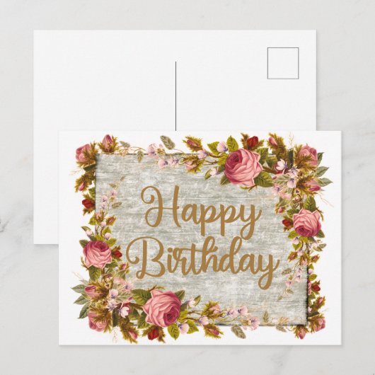 Happy Birthday  Waterverf Rozen Briefkaart (Voorkant / Achterkant)