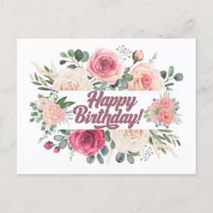 Happy Birthday Waterverf  Rozen Floral Briefkaart