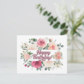 Happy Birthday Waterverf  Rozen Floral Briefkaart (Staand voorkant)
