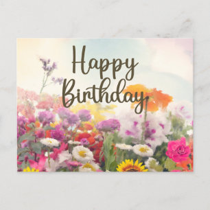 Happy Birthday Waterverf Summer Wildflower Briefkaart