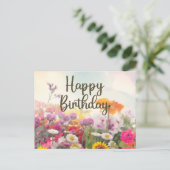 Happy Birthday Waterverf Summer Wildflower Briefkaart (Staand voorkant)