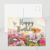 Happy Birthday Waterverf Summer Wildflower Briefkaart (Voorkant / Achterkant)