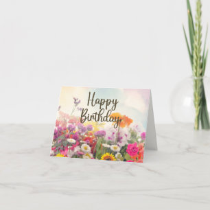 Happy Birthday Waterverf Summer Wildflower Kaart