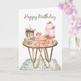Happy Birthday Waterverf taart en feestjes Kaart