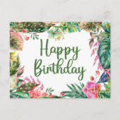 Happy Birthday Waterverf Tropical Leaves, Flowers Briefkaart (Voorkant)
