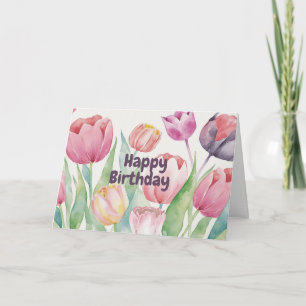 Happy Birthday Waterverf Tulpen Abstract Bloemen Kaart