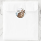 Happy Birthday Waterverf Uil Ronde Sticker (Tas)