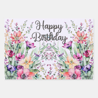 Happy Birthday Waterverf Wildbloemen Field Inpakpapier Vel