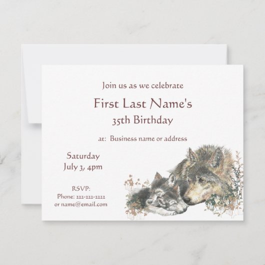 Happy Birthday Waterverf Wolf & Cub Animals Kaart (Achterkant)