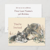 Happy Birthday Waterverf Wolf & Cub Animals Kaart (Voorkant / Achterkant)