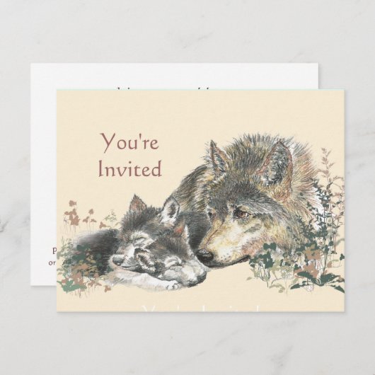 Happy Birthday Waterverf Wolf & Cub Animals Kaart (Voorkant / Achterkant)