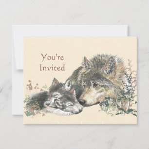 Happy Birthday Waterverf Wolf & Cub Animals Kaart