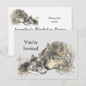 Happy Birthday Waterverf Wolf & Cub Animals nodige Kaart (Voorkant / Achterkant)