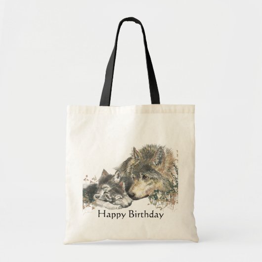Happy Birthday Waterverf Wolf & Cube Animal Art Tote Bag (Voorkant)