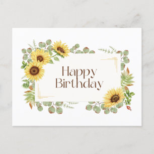 Happy Birthday Waterverf Zonnebloemen Briefkaart