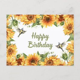 Happy Birthday Waterverf Zonnebloemen & Vogels Briefkaart