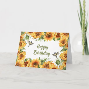 Happy Birthday Waterverf Zonnebloemen & Vogels Kaart