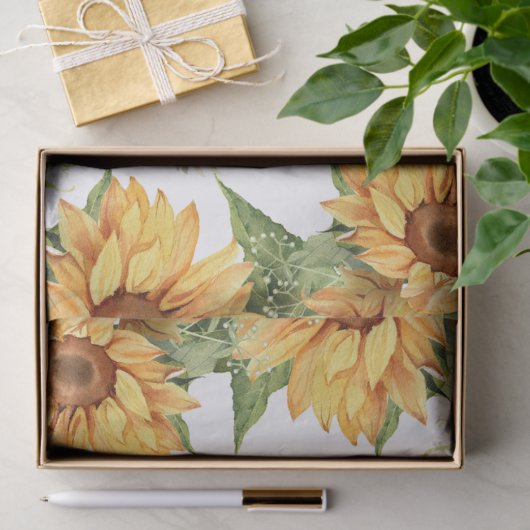 Happy Birthday Waterverf Zonnebloemen & Vogels Tissuepapier (Geschenk)