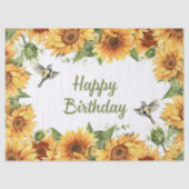 Happy Birthday Waterverf Zonnebloemen & Vogels Tissuepapier (Voorkant)