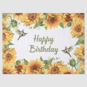 Happy Birthday Waterverf Zonnebloemen & Vogels Tissuepapier