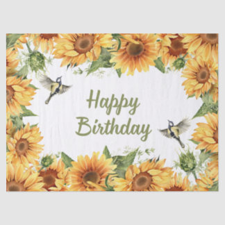 Happy Birthday Waterverf Zonnebloemen & Vogels Tissuepapier