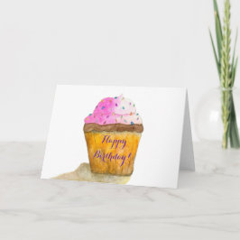 Happy Birthday Waterverven Roze Cupcake, Sprinkles Kaart