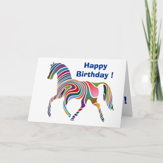 "HAPPY BIRTHDAY" WAVY RAINBOW HORSE KAART (Voorkant)