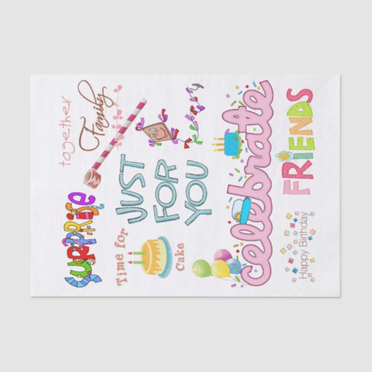 Happy Birthday-Weefpapier VriendenfamilieVerrassin Tissuepapier (Voorkant)