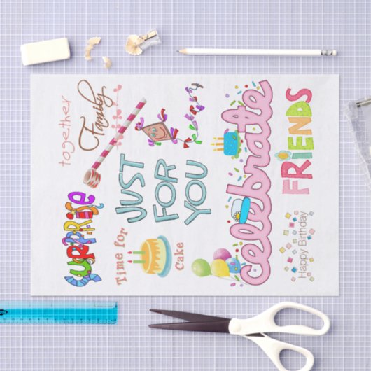 Happy Birthday-Weefpapier VriendenfamilieVerrassin Tissuepapier (Craft)