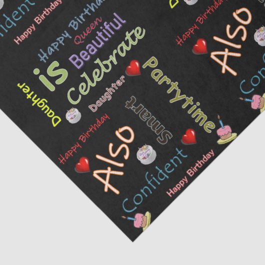 Happy Birthday-Weefpapierdochter Tissuepapier (Detail)