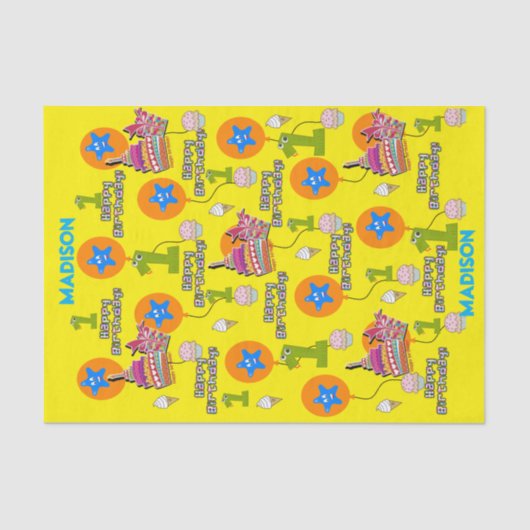 Happy Birthday-weefselpaper #1 Eerste verjaardag Tissuepapier (Voorkant)